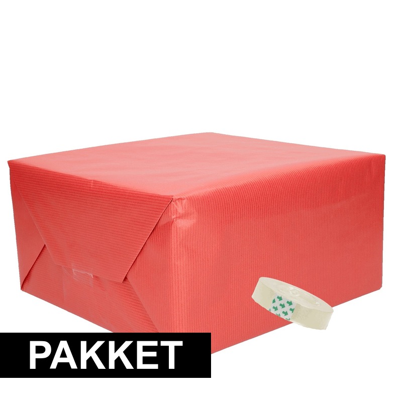 3x Rood kraft inpakpapier met rolletje plakband pakket 12