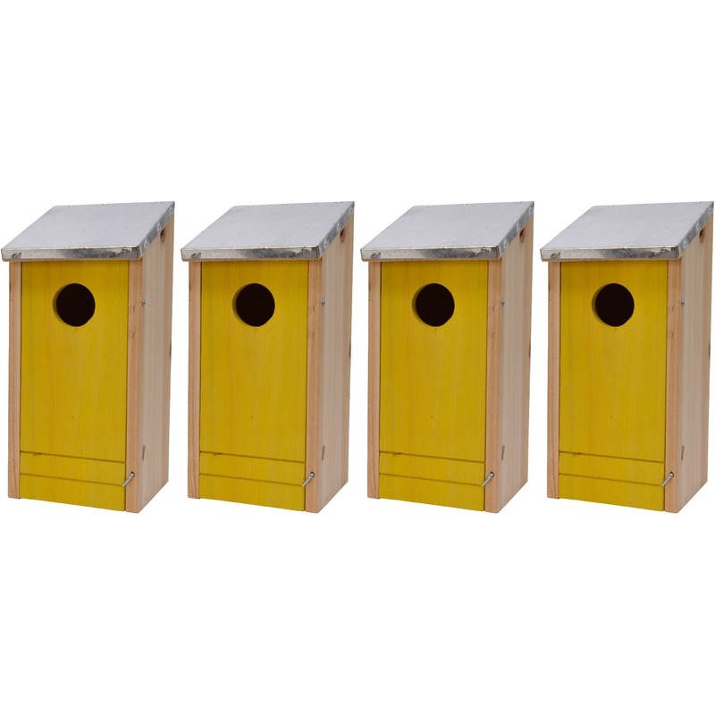 4x Houten vogelhuisjes/nestkastjes gele voorzijde 26 cm