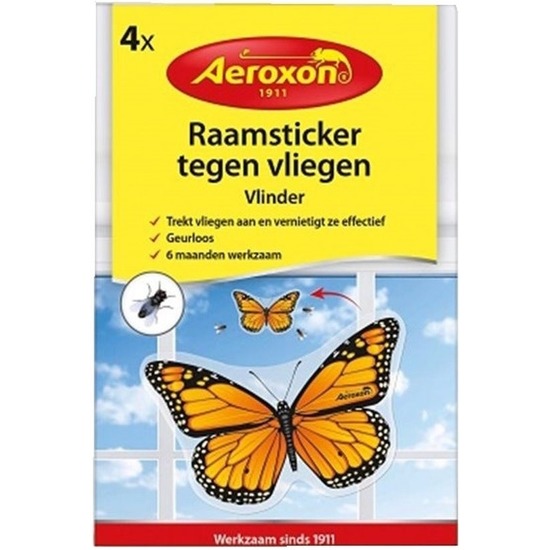 4x Raamsticker / insectenval vlinder tegen vliegen en motten