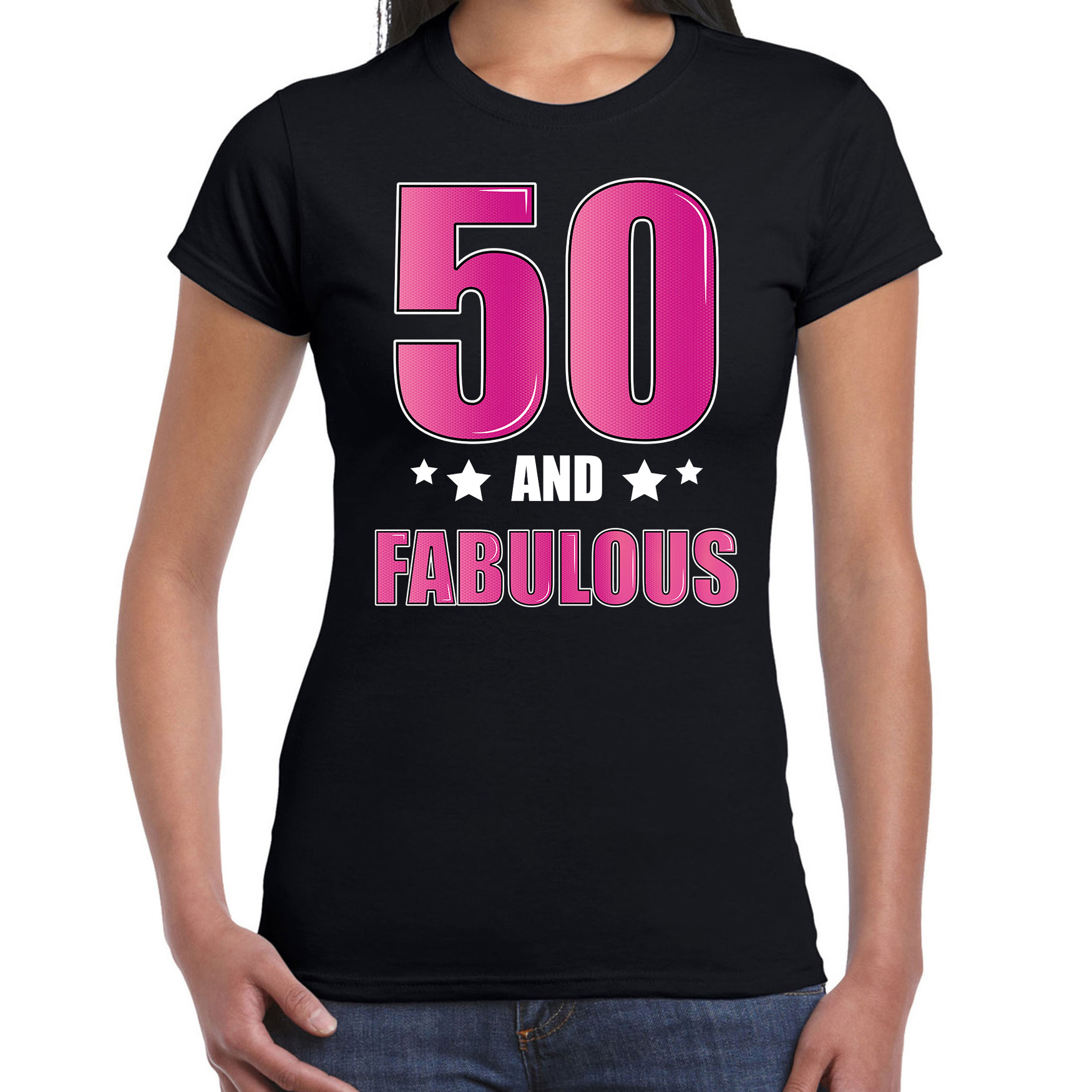 50 and fabulous / Sarah verjaardag cadeau t-shirt / shirt 50 jaar zwart voor dames