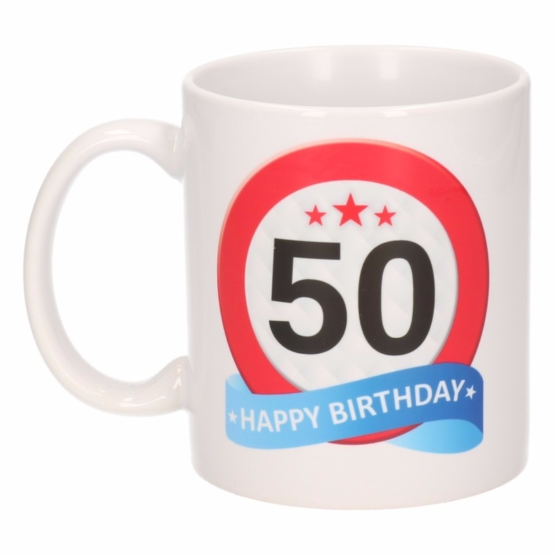 50 jaar verjaardag verkeersbord theemok 300 ml