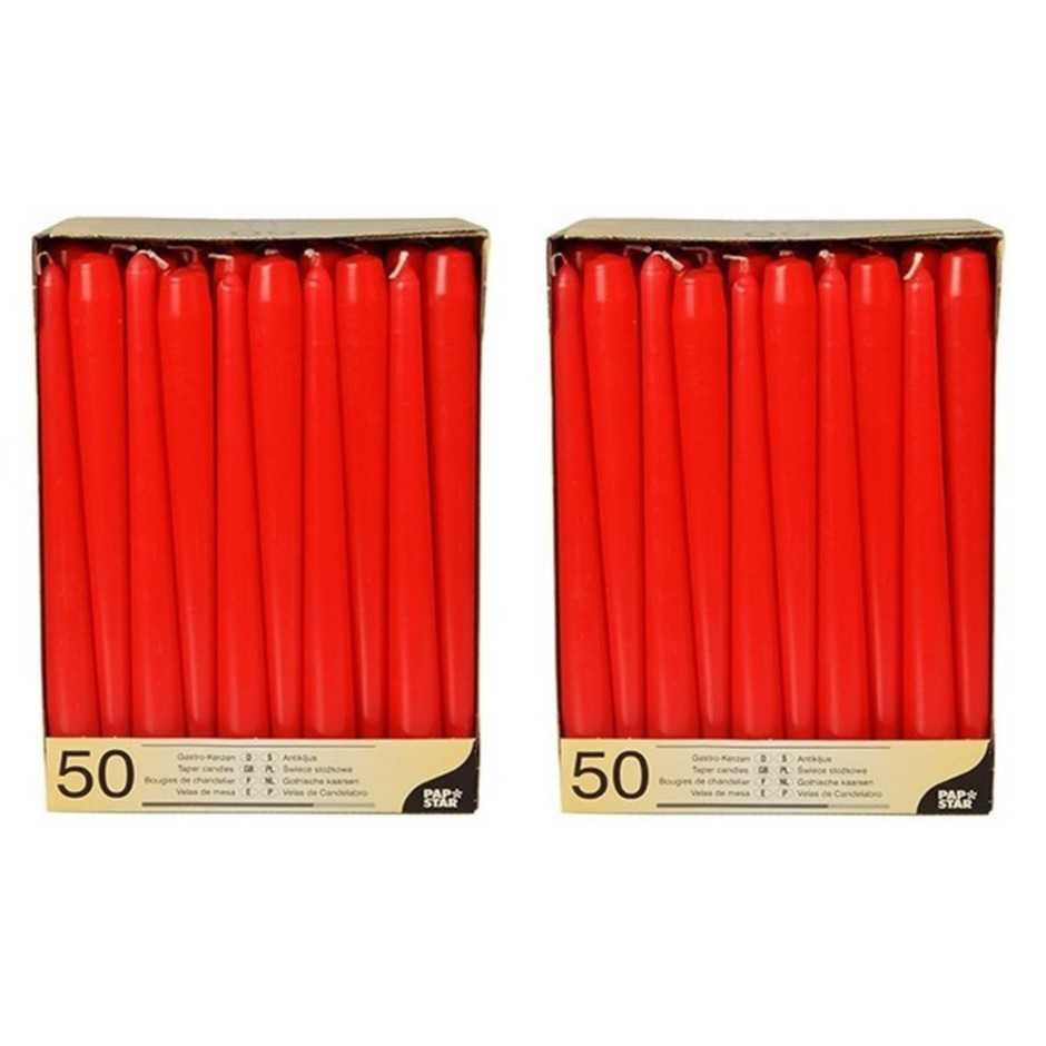 50x stuks dinerkaarsen rood 25 cm