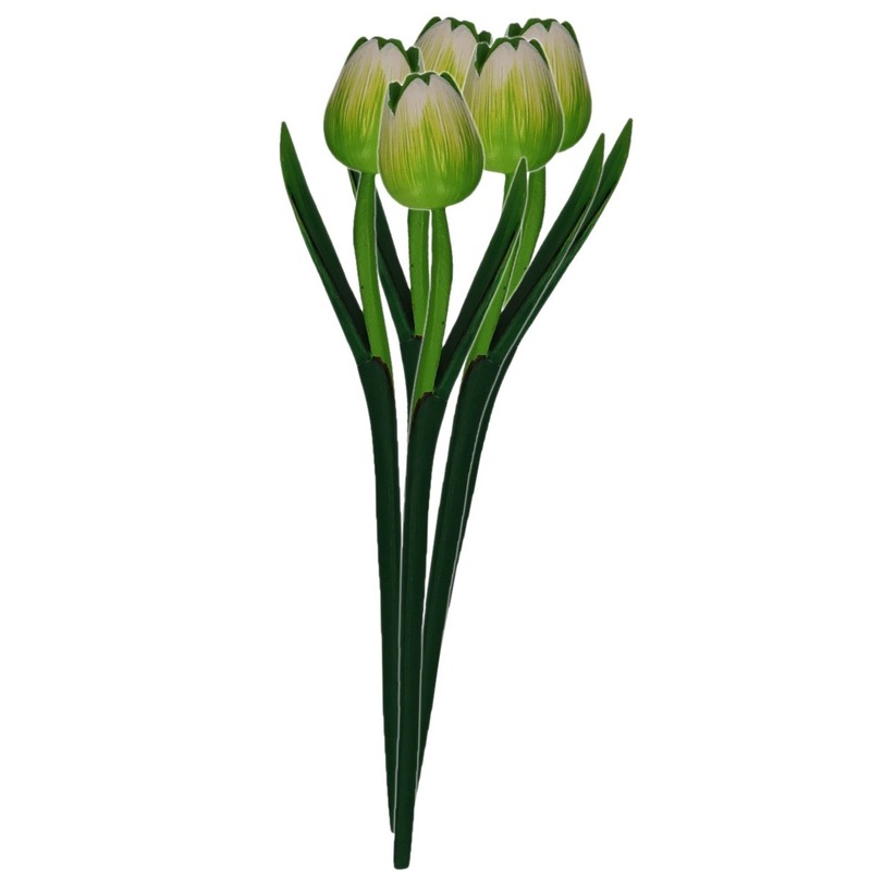 5x Groene houten tulpen 35 cm kunstbloemen