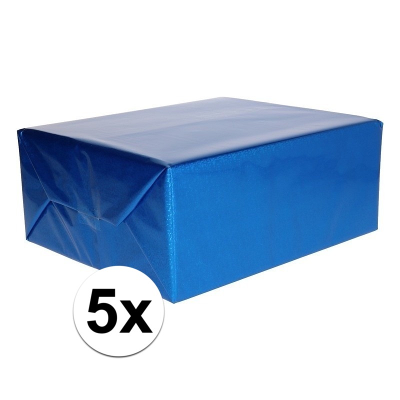 5x Holografische blauw metallic folie / inpakpapier 70 x 150 cm