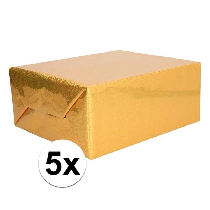 5x Holografische goud metallic folie / inpakpapier 70 x 150 cm