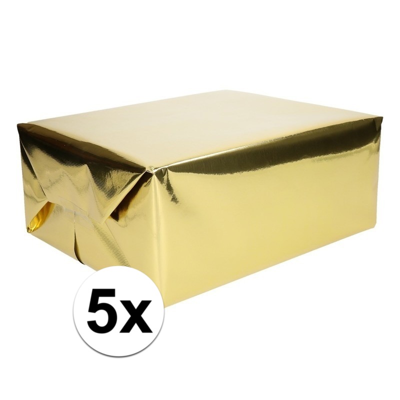 5x Inpakpapier/cadeaupapier goud metallic 400 x 50 cm op rol