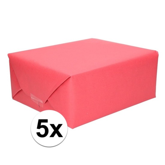 5x Inpakpapier/cadeaupapier rood kraftpapier 200 x 70 cm rollen