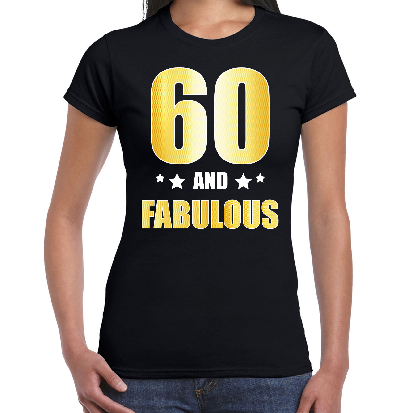 60 and fabulous verjaardag cadeau t-shirt / shirt goud 60 jaar zwart voor dames