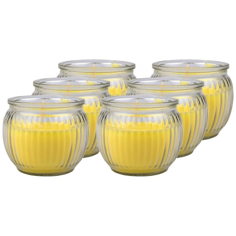 6x Gele citronella geurkaarsen in glazen houder 7 x 6 cm