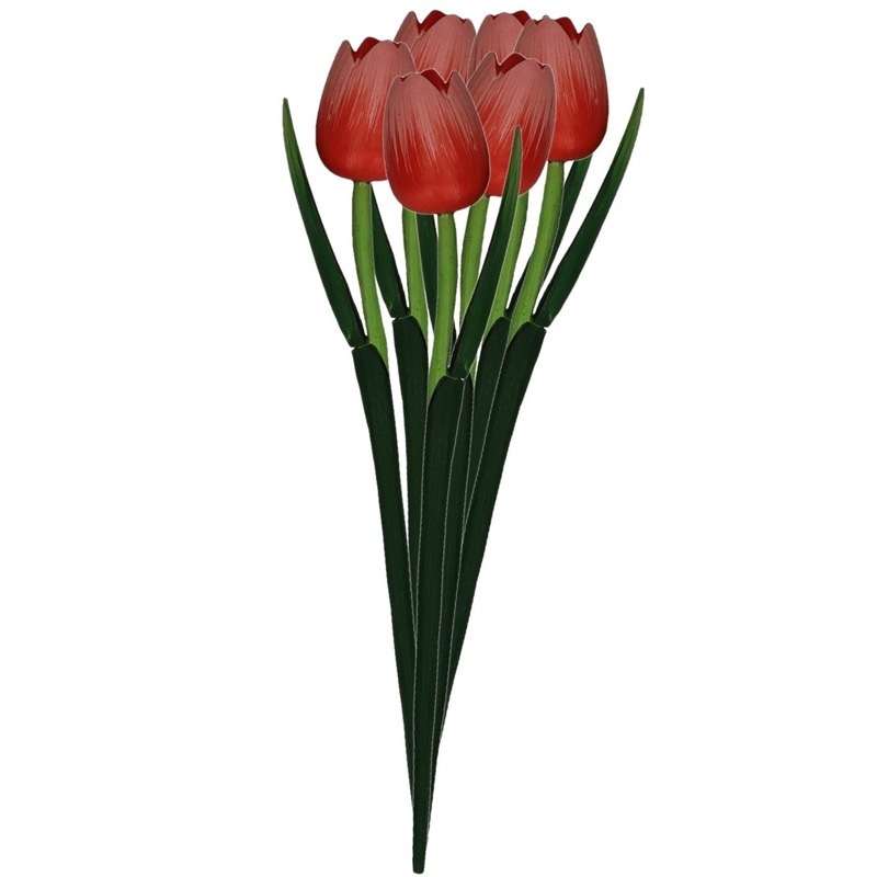 6x Rode houten tulpen 35 cm kunstbloemen