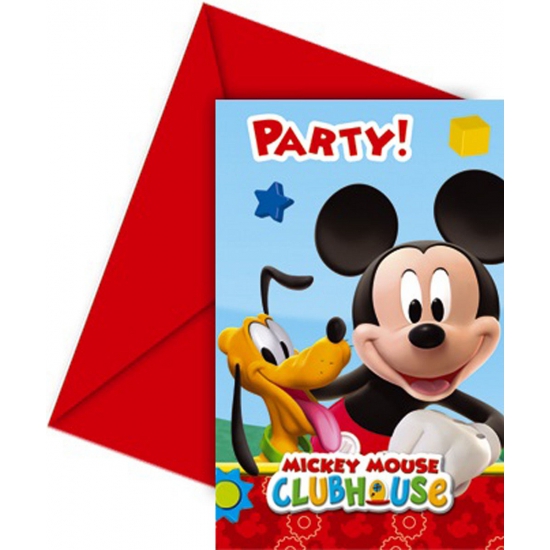 6x stuks Mickey Mouse thema verjaardag uitnodigingen