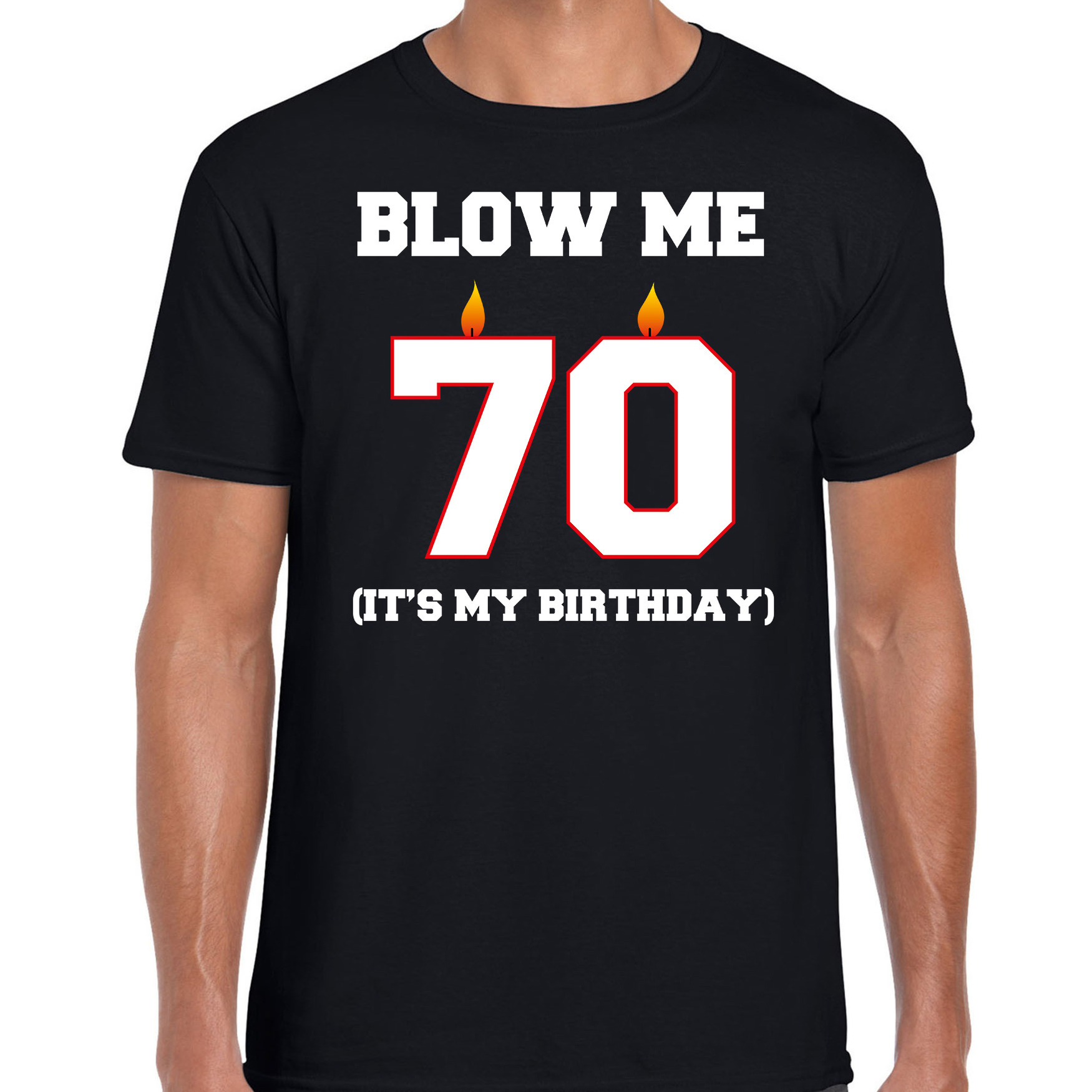 70 jaar verjaardag cadeau t-shirt blow me its my birthday zwart voor heren