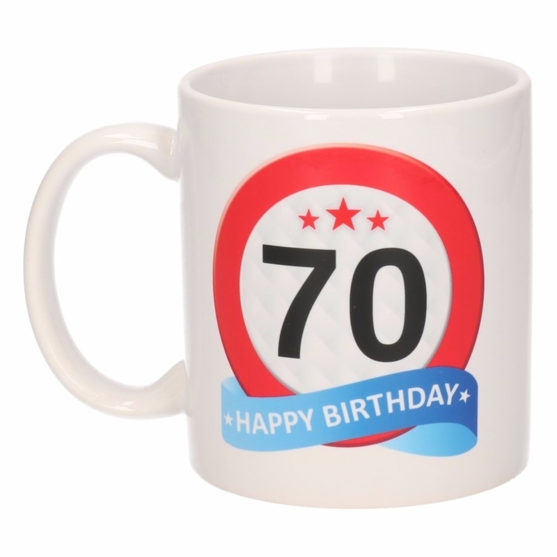 70 jaar verjaardag verkeersbord theemok 300 ml