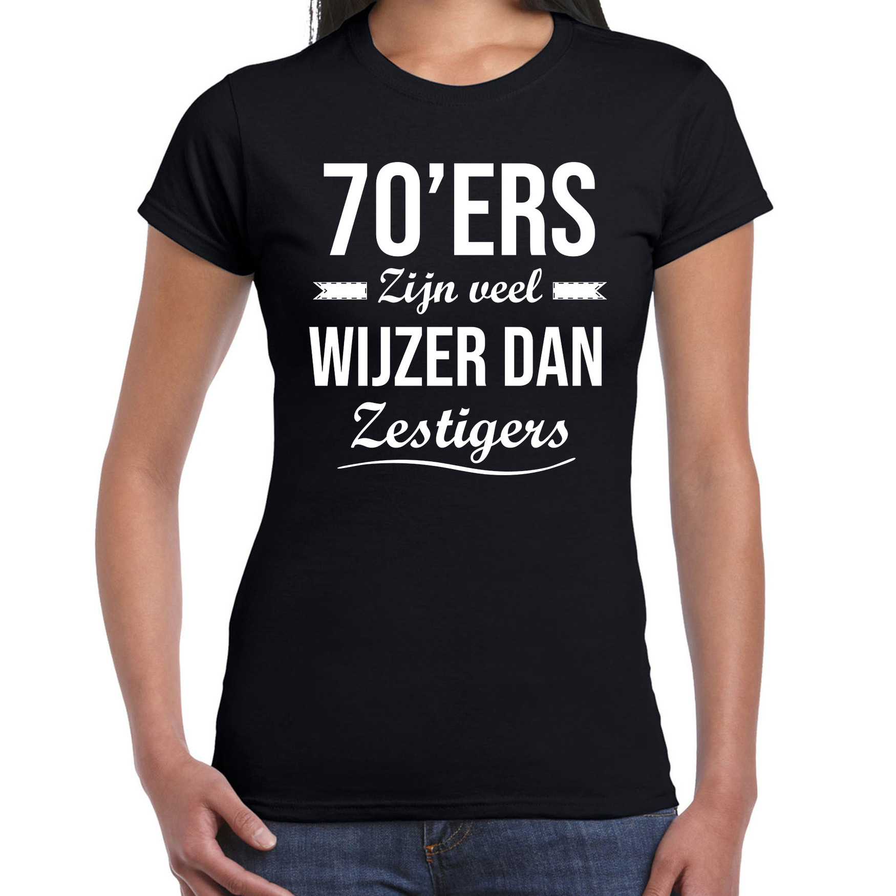 70ers zijn veel wijzer dan zestigers verjaardags t-shirt zwart voor dames