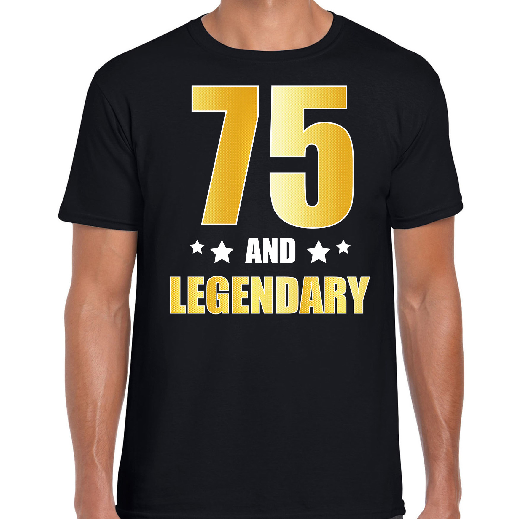 75 and legendary verjaardag cadeau t-shirt goud 75 jaar zwart voor heren