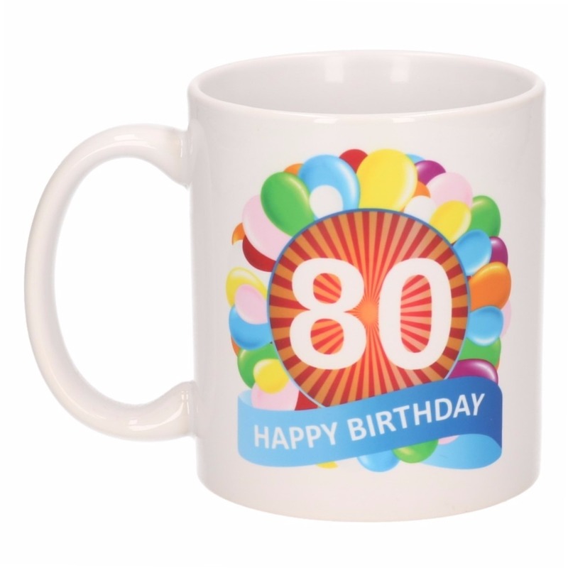 80 jaar verjaardag ballon thema theemok 300 ml