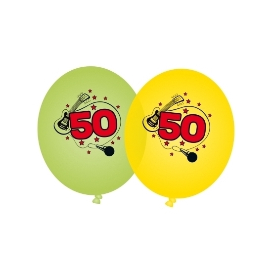 8x stuks Groene en gele ballonnen 50 jaar
