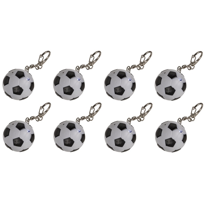 8x Voetbal sleutelhangers met licht en geluid 3,5 cm