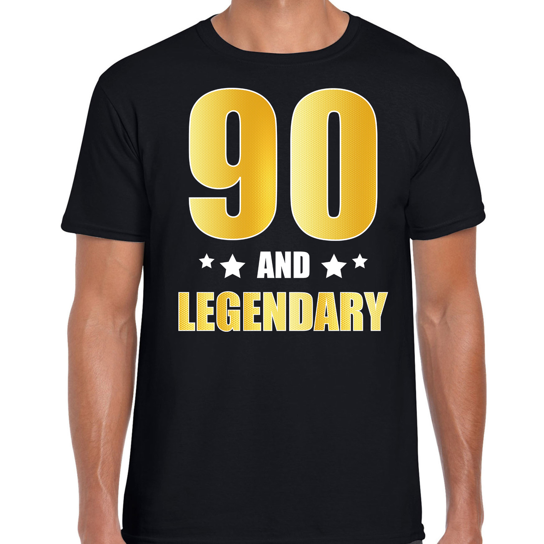 90 and legendary verjaardag cadeau t-shirt goud 90 jaar zwart voor heren