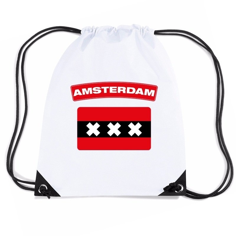 Amsterdam nylon rugzak wit met Amsterdamse vlag