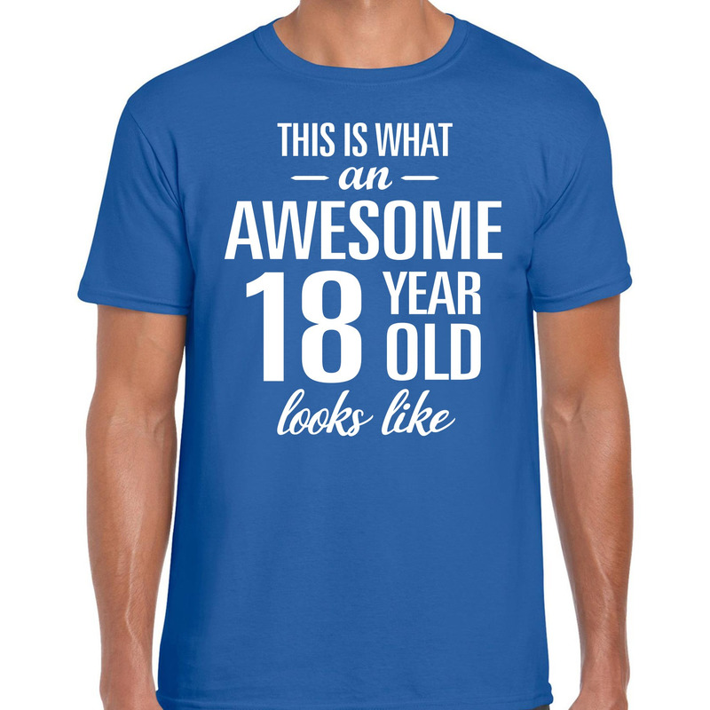 Awesome 18 year / 18 jaar cadeau t-shirt blauw heren