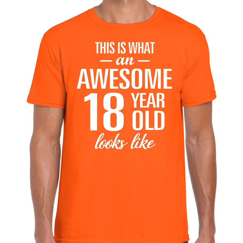 Awesome 18 year / 18 jaar cadeau t-shirt oranje heren