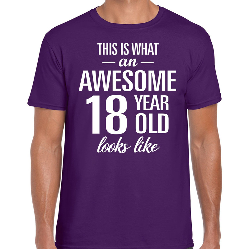 Awesome 18 year / 18 jaar cadeau t-shirt paars heren