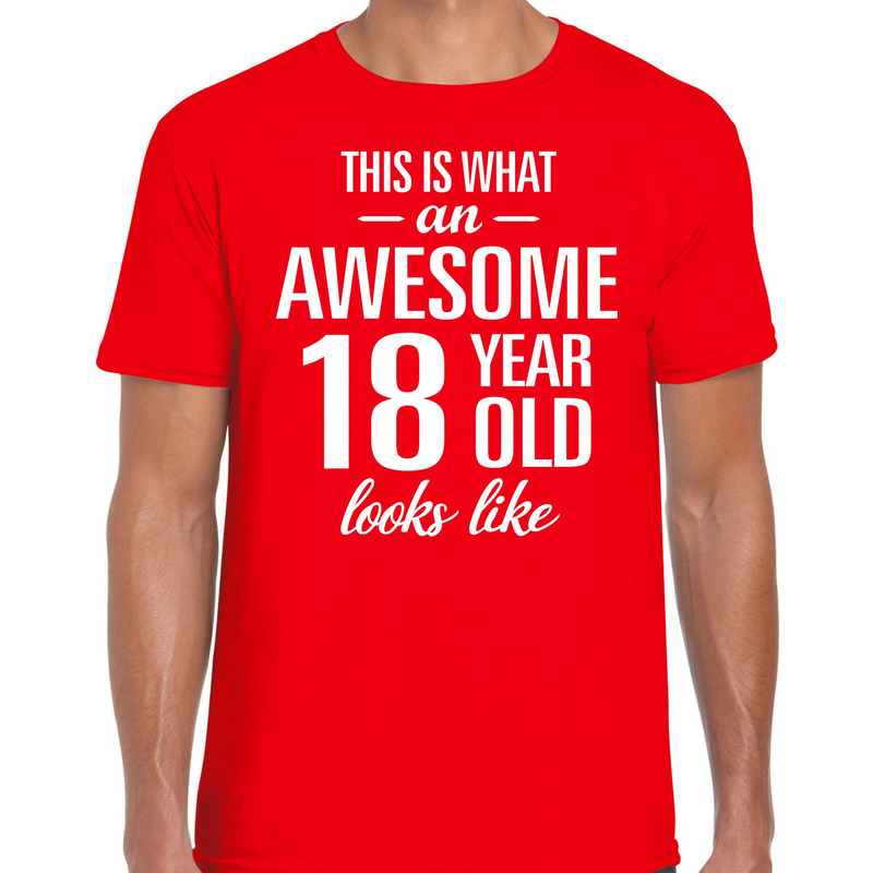 Awesome 18 year / 18 jaar cadeau t-shirt rood heren