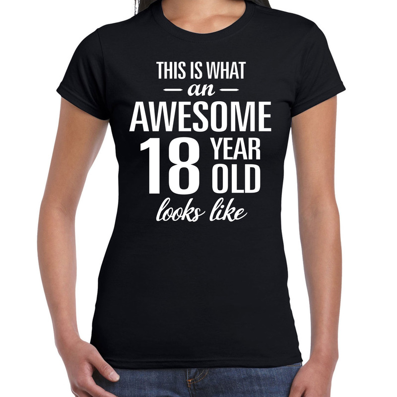Awesome 18 year / 18 jaar cadeau t-shirt zwart dames