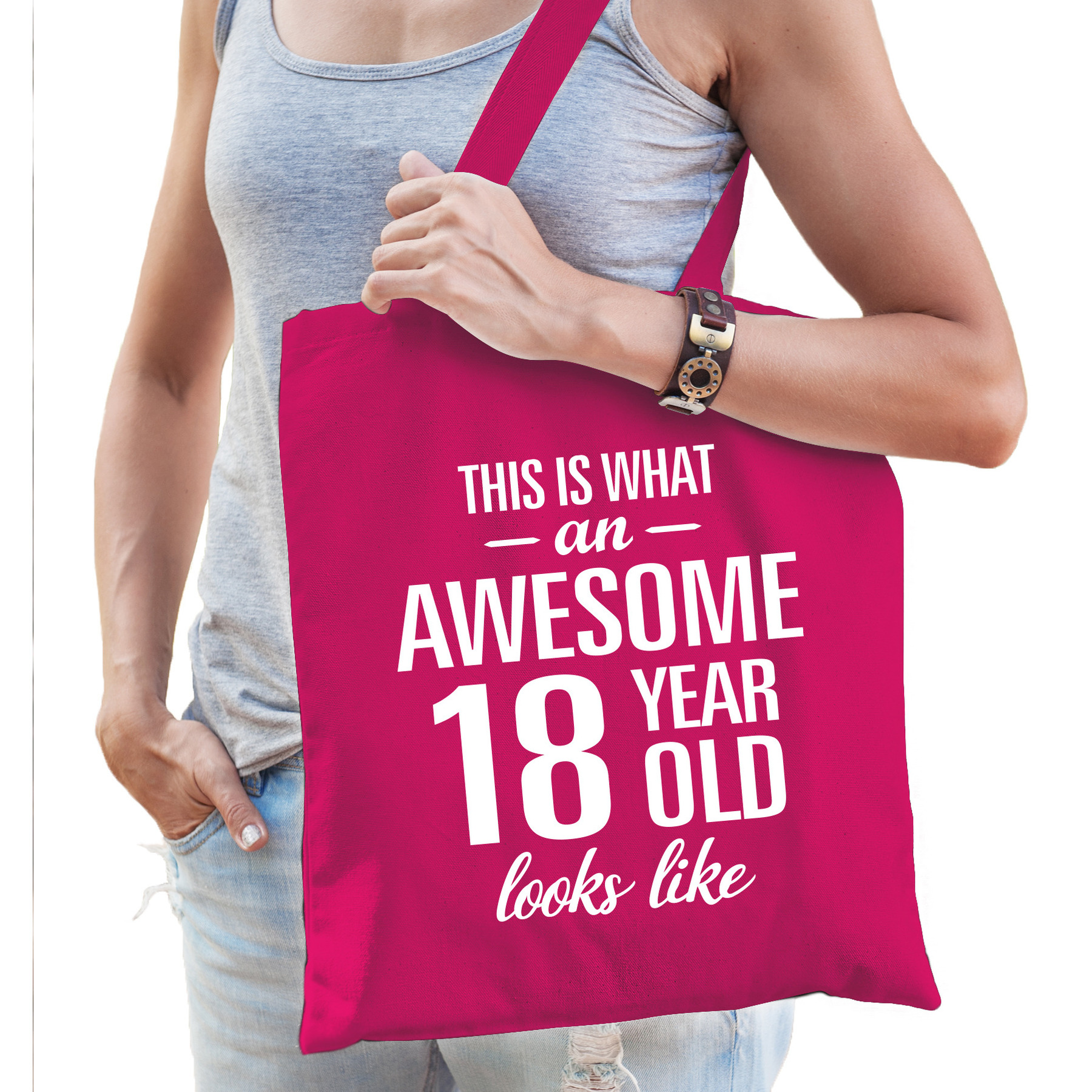 Awesome 18 year / geweldig 18 jaar cadeau tas roze voor dames