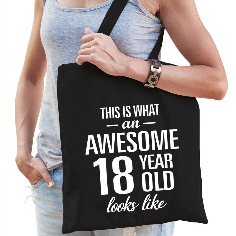 Awesome 18 year / geweldig 18 jaar cadeau tas zwart voor dames