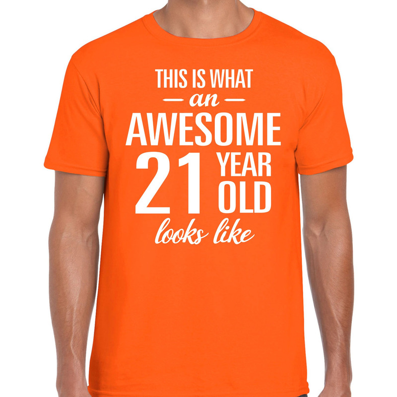 Awesome 21 year / 21 jaar cadeau t-shirt oranje heren