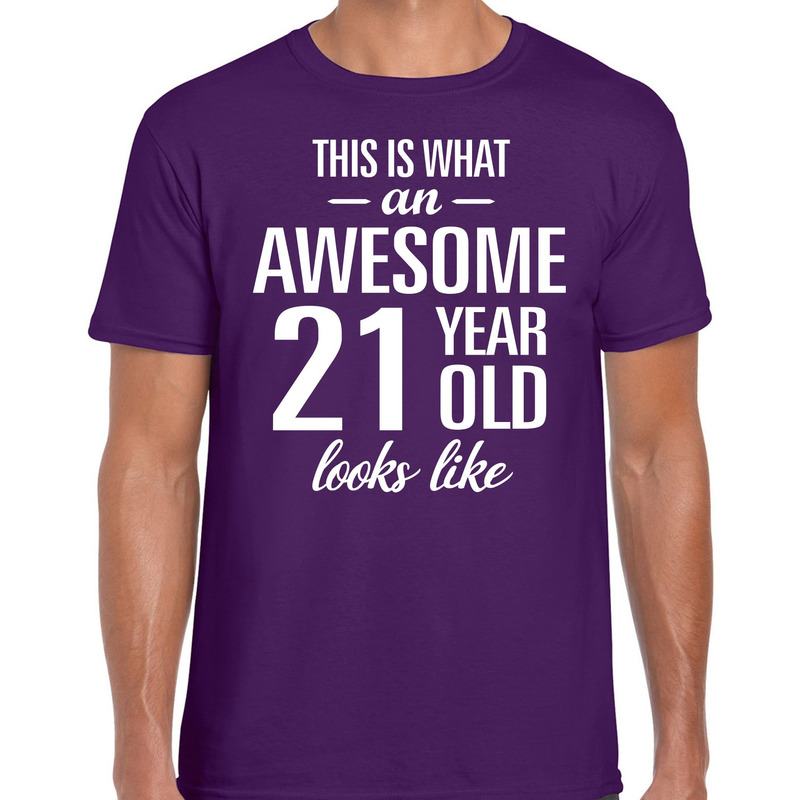 Awesome 21 year / 21 jaar cadeau t-shirt paars heren