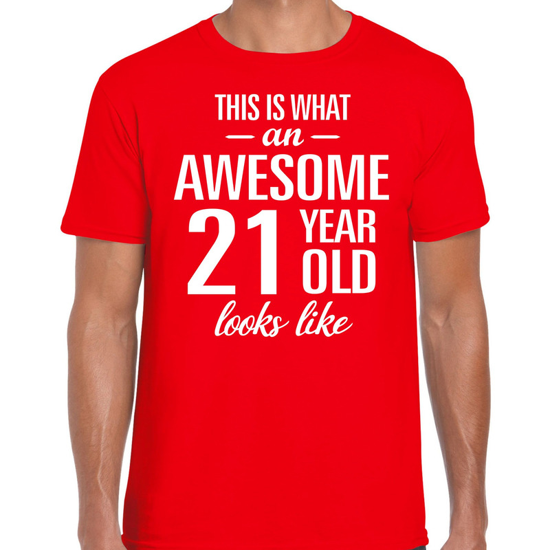 Awesome 21 year / 21 jaar cadeau t-shirt rood heren