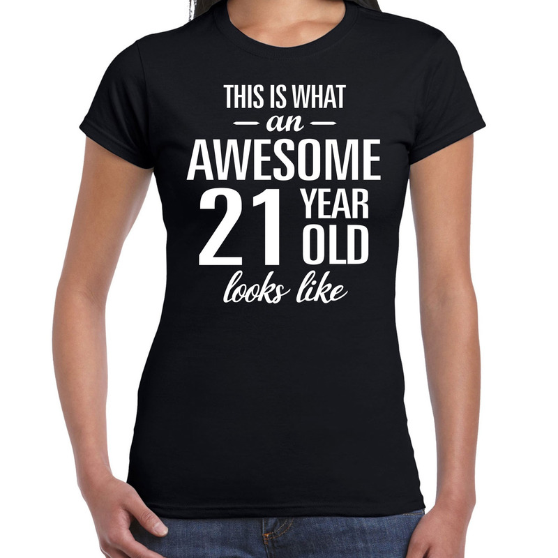 Awesome 21 year / 21 jaar cadeau t-shirt zwart dames