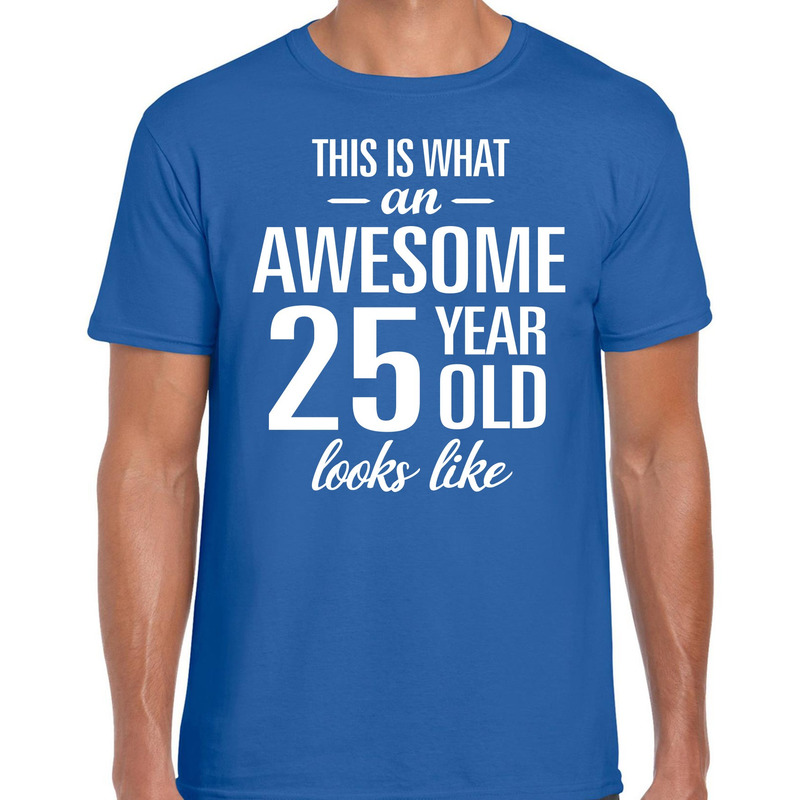 Awesome 25 year / 25 jaar cadeau t-shirt blauw heren