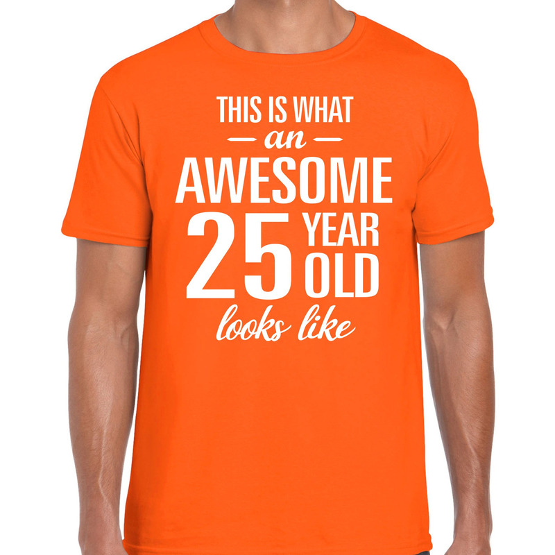 Awesome 25 year / 25 jaar cadeau t-shirt oranje heren