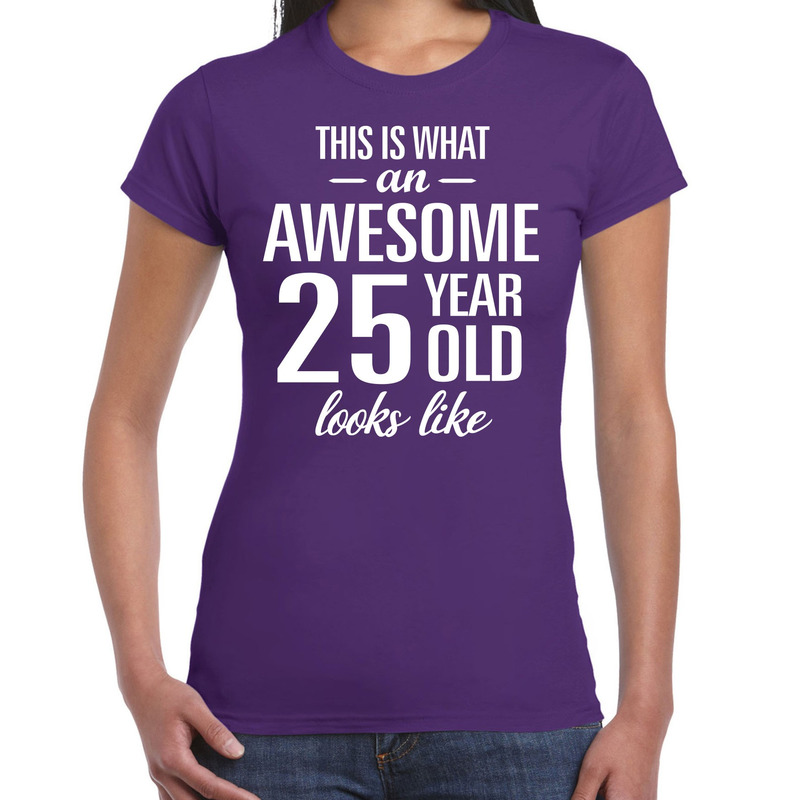 Awesome 25 year / 25 jaar cadeau t-shirt paars dames
