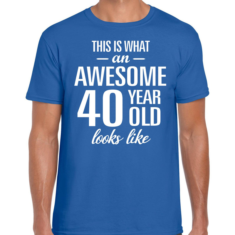 Awesome 40 year / 40 jaar cadeau t-shirt blauw heren