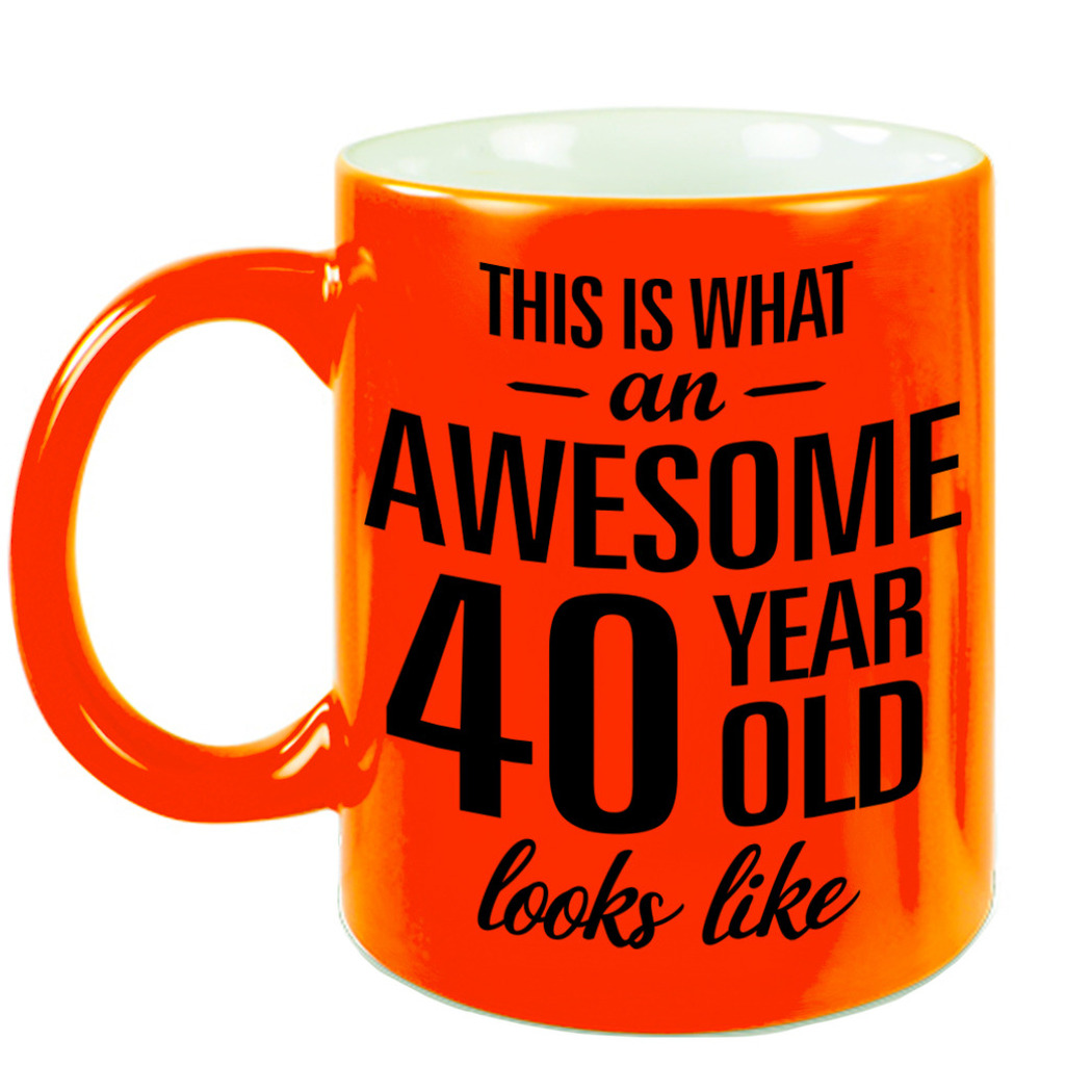 Awesome 40 year cadeau mok / beker neon oranje 330 ml