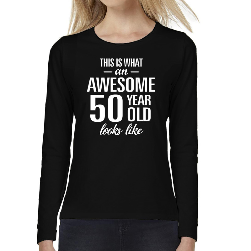 Awesome 50 year / 50 jaar cadeau shirt long sleeves zwart dames