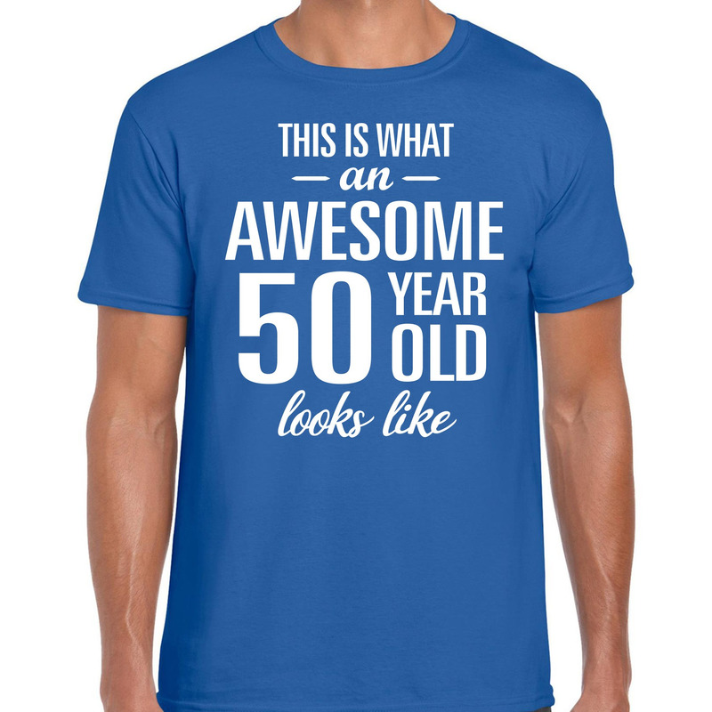 Awesome 50 year / 50 jaar cadeau t-shirt blauw heren