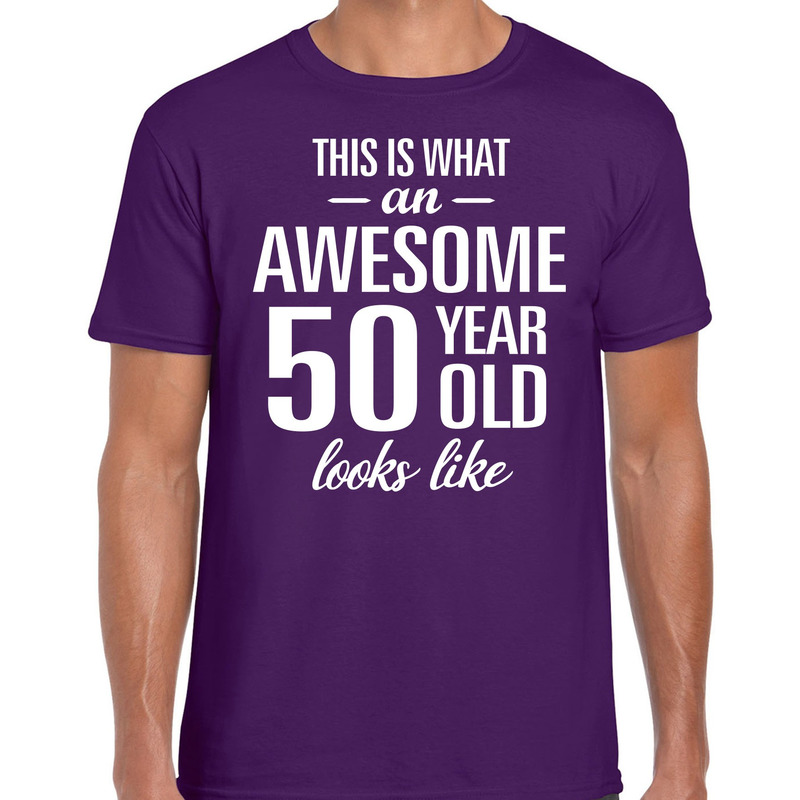 Awesome 50 year / 50 jaar cadeau t-shirt paars heren
