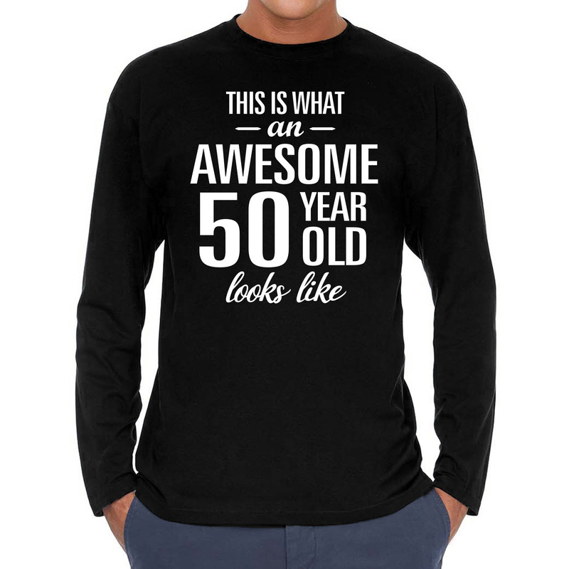 Awesome 50 year / 50 jaar cadeaushirt long sleeves zwart heren