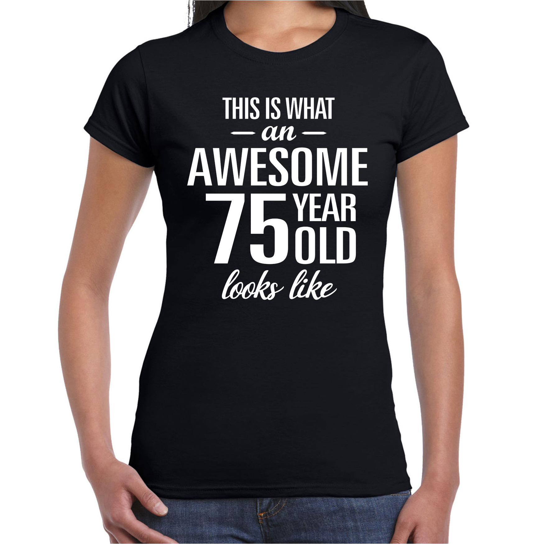 Awesome 75 year / 75 jaar cadeau t-shirt zwart dames