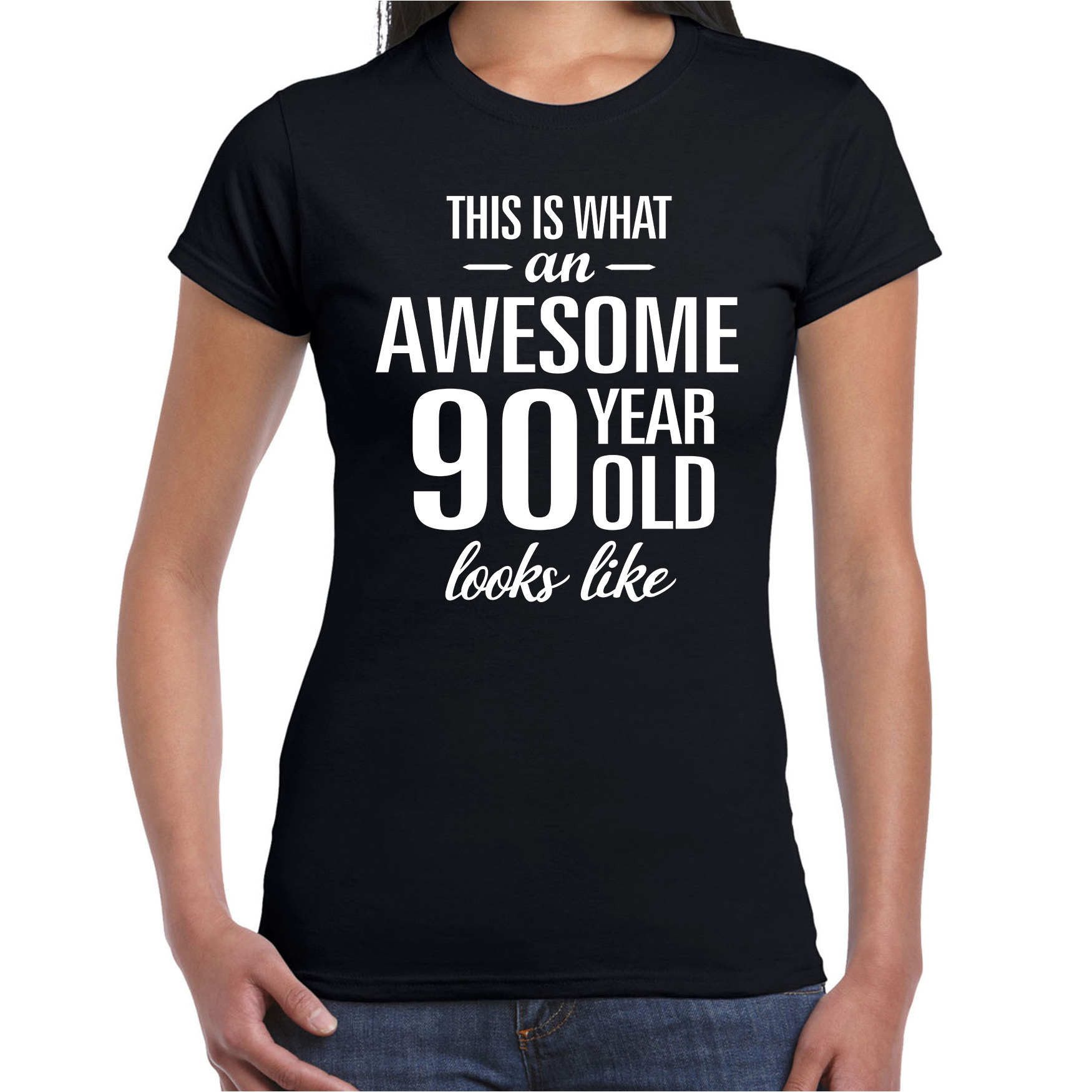 Awesome 90 year / 90 jaar cadeau t-shirt zwart dames
