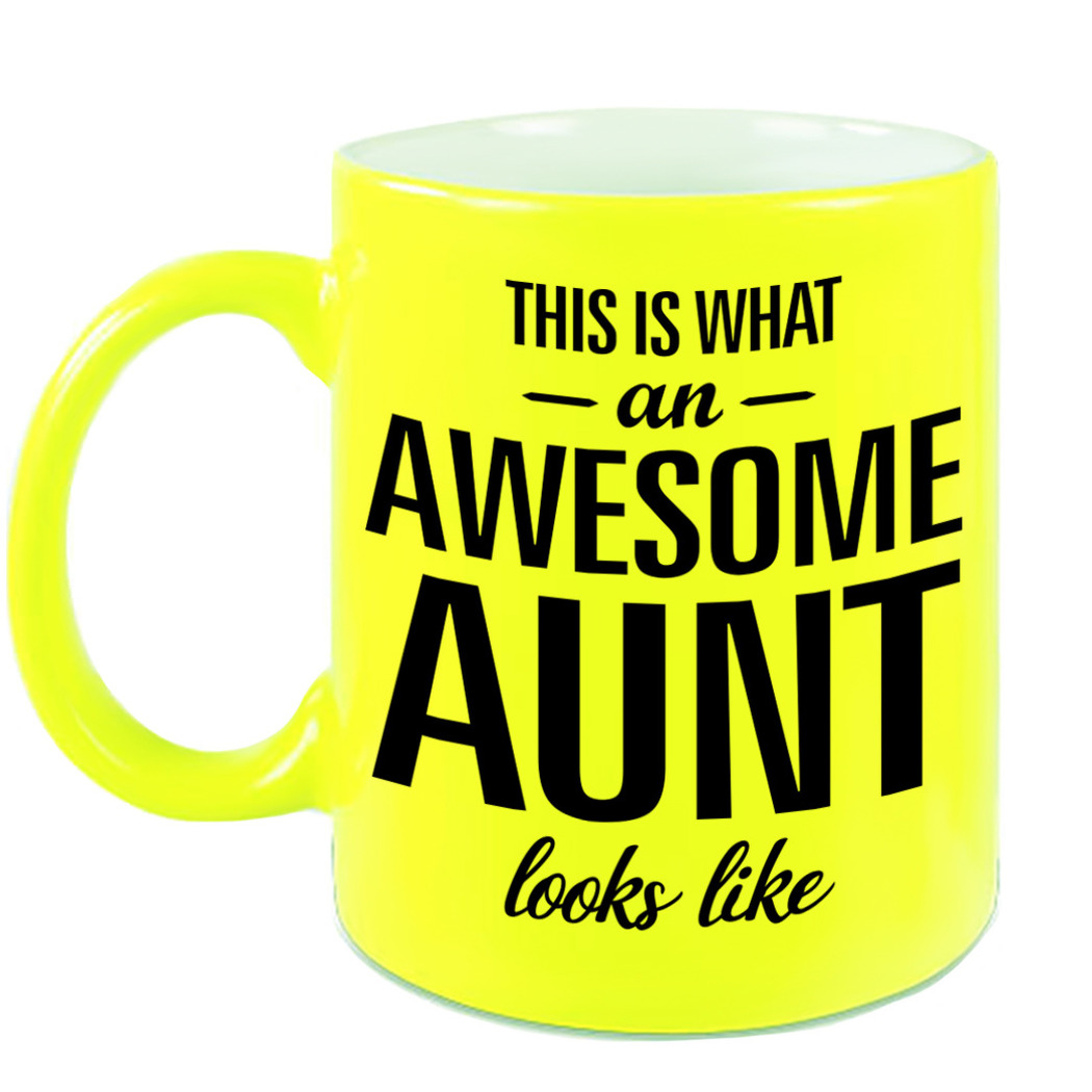 Awesome aunt /tante cadeau mok / beker neon geel 330 ml