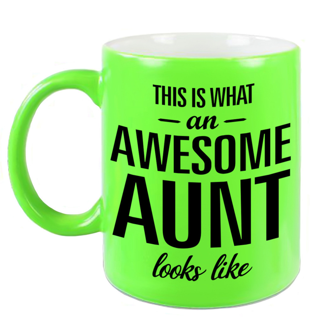 Awesome aunt /tante cadeau mok / beker neon groen 330 ml