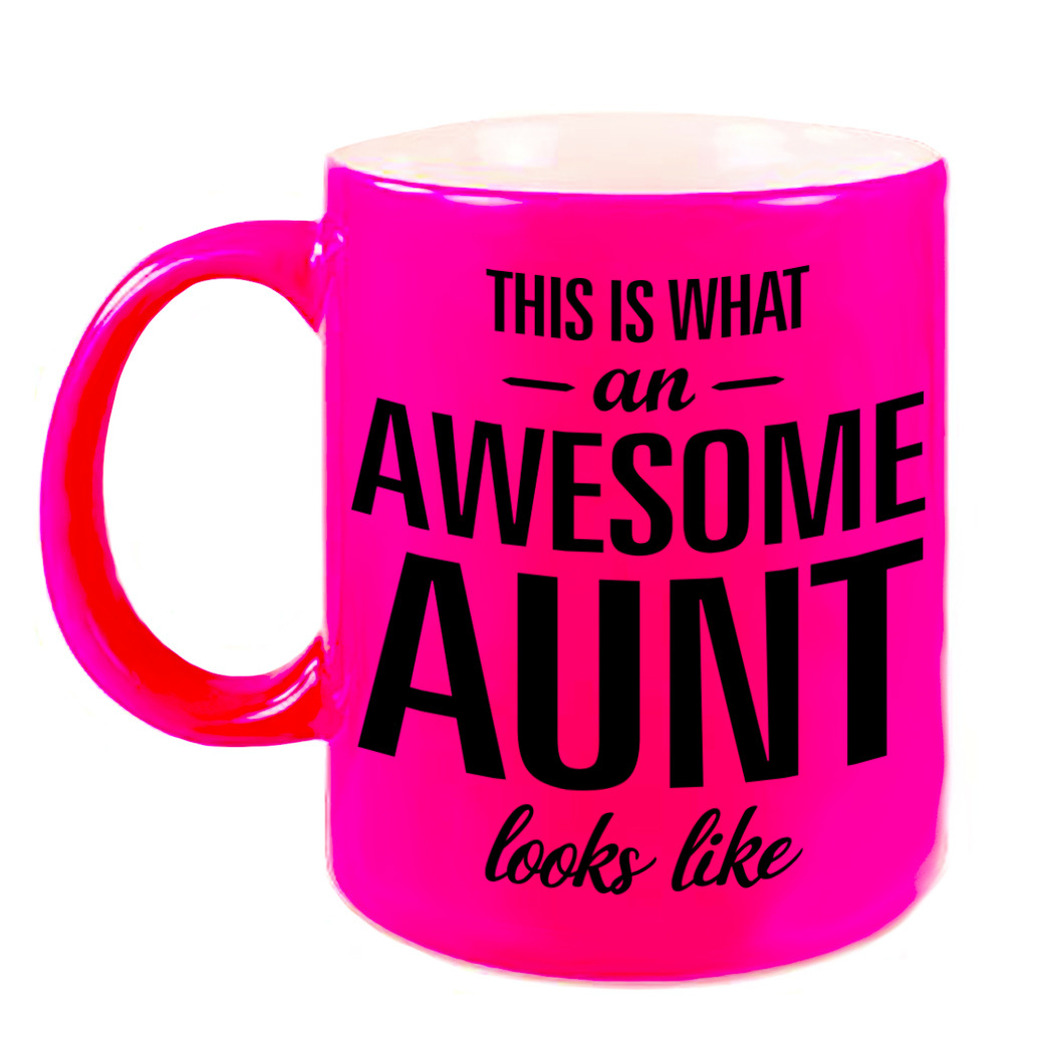 Awesome aunt /tante cadeau mok / beker neon roze 330 ml