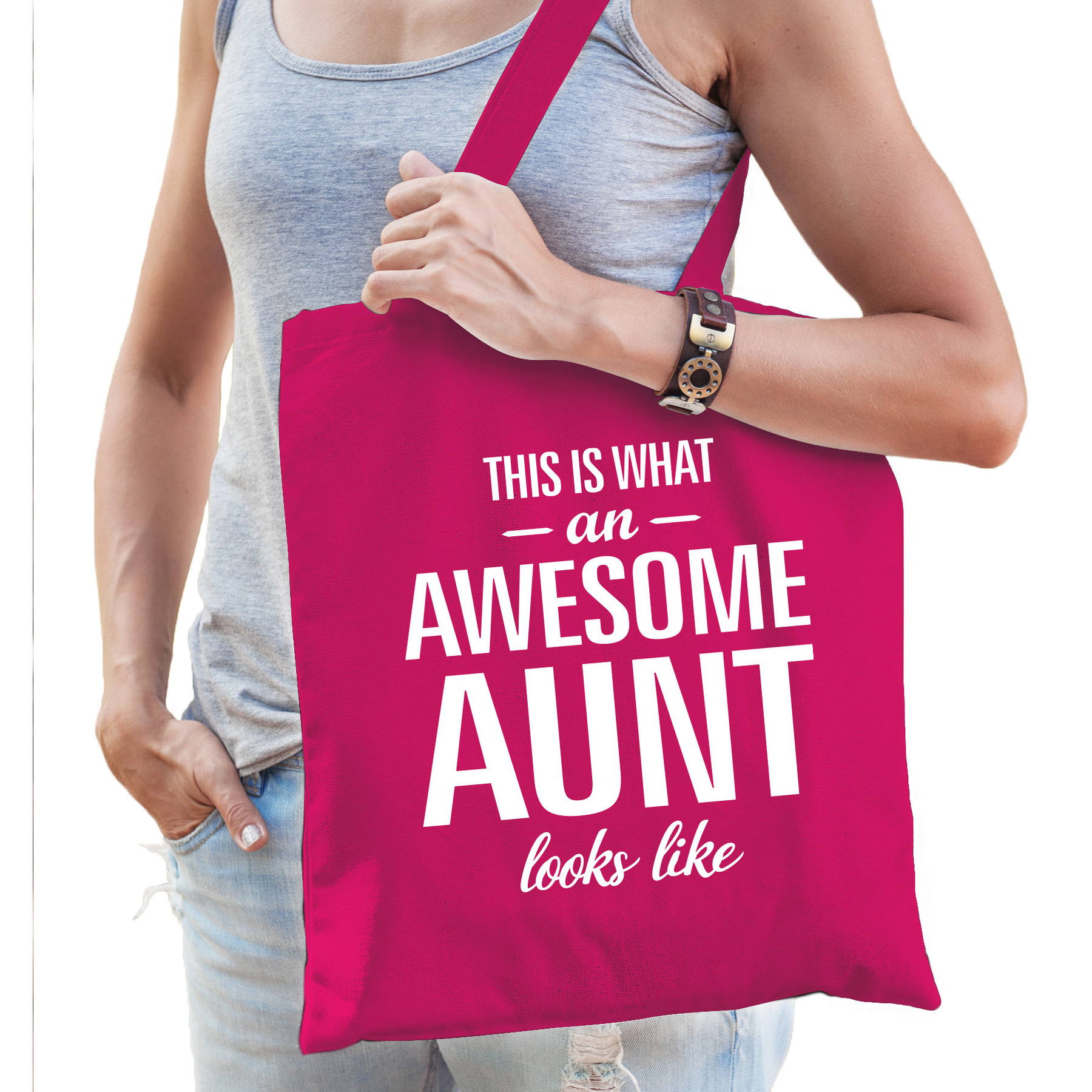 Awesome aunt / tante cadeau tas roze voor dames